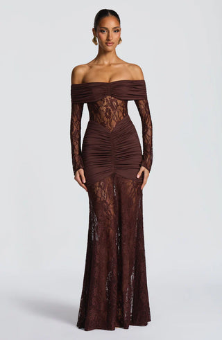 SAULINE MAXI DRESS - PLUM BROWN