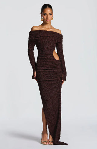 ADELPHIA MIDI DRESS - PLUM BROWN