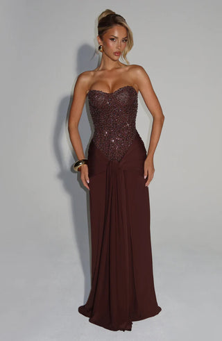CARINA MAXI DRESS - PLUM BROWN