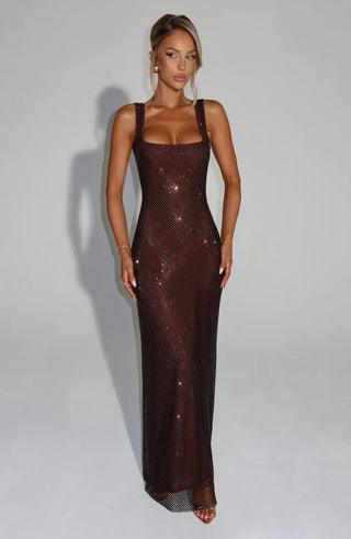 PETRA MAXI DRESS - PLUM BROWN