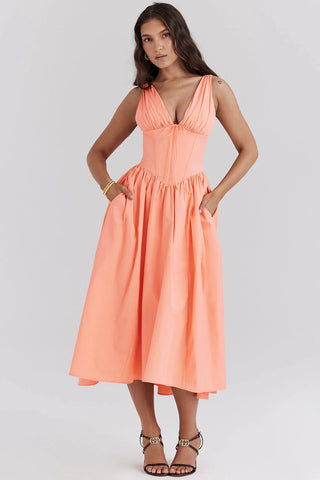 CRYSTAL MIDI DRESS - Peach