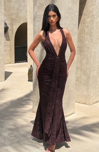 GUINEVERE MAXI DRESS - PLUM BROWN