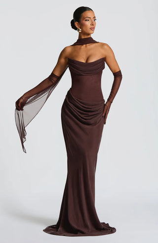 LIORA MAXI DRESS - PLUM BROWN