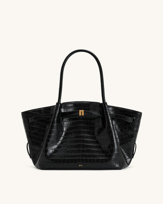 HANA MEDIUM TOTE BAG - BLACK CROC