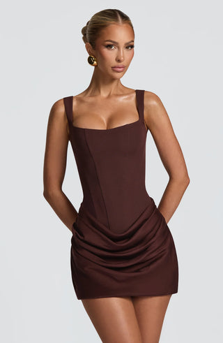 CORNELIA MINI DRESS - PLUM BROWN