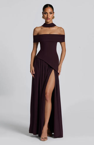 DELILAH MAXI DRESS - PLUM BROWN
