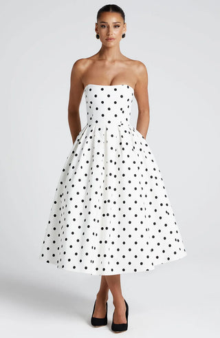 EDITH MIDI DRESS - BLACK POLKA DOT