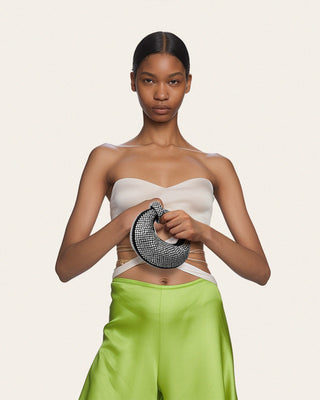 CRYSTAL MINI TOP HANDLE BAG - SILVER