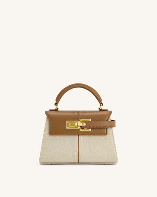 ELISE TOP HANDLE BAG - BROWN/CREAM
