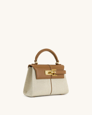 ELISE TOP HANDLE BAG - BROWN/CREAM