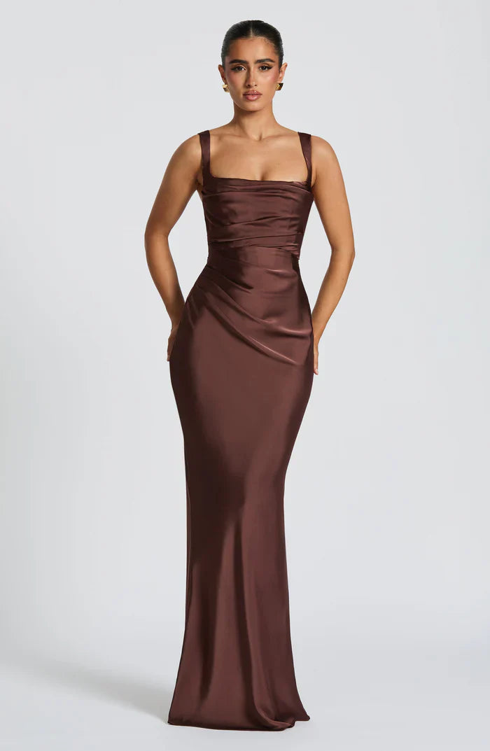 CALANTHE MAXI DRESS - PLUM BROWN