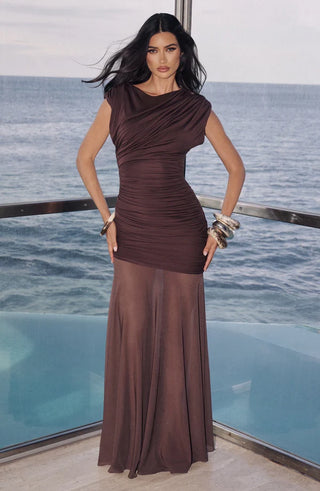 DEMELZA MAXI DRESS - PLUM BROWN