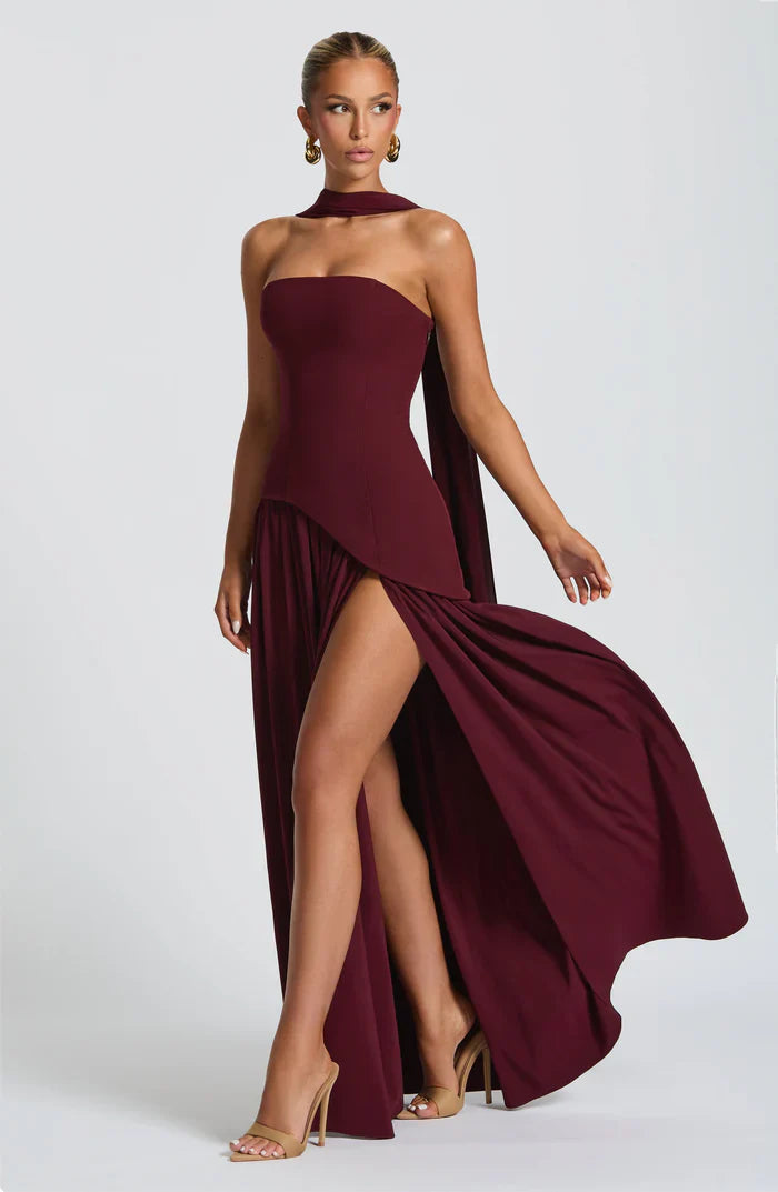 MALIYAH MAXI DRESS  - BURGUNDY