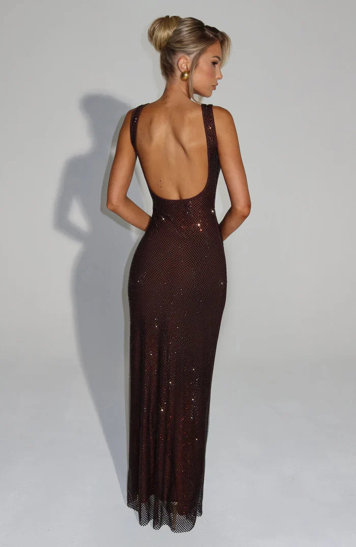 PETRA MAXI DRESS - PLUM BROWN