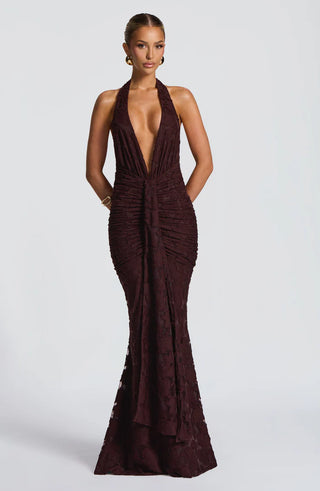 GUINEVERE MAXI DRESS - PLUM BROWN