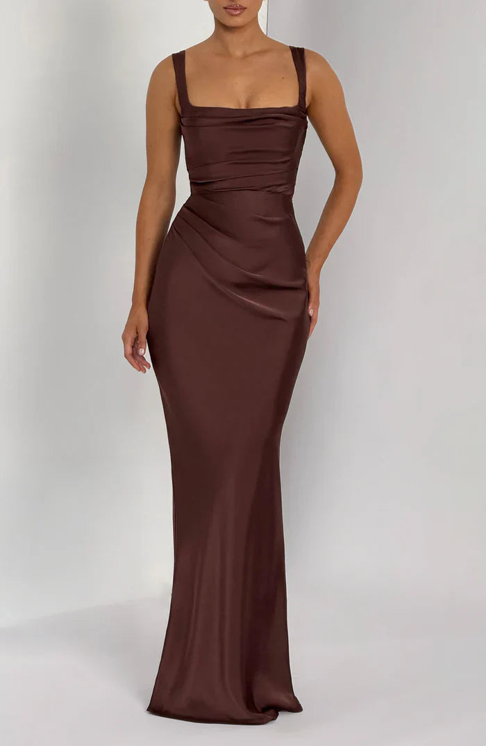 CALANTHE MAXI DRESS - PLUM BROWN