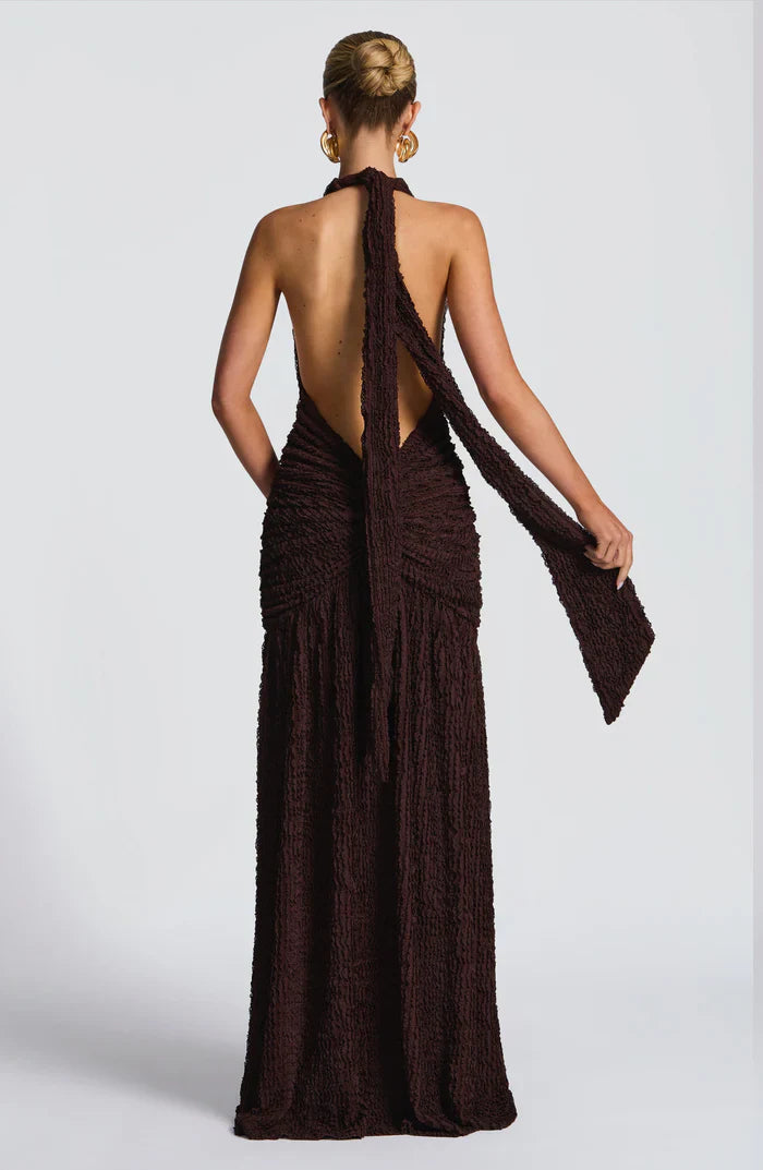MINERVA MAXI DRESS - PLUM BROWN