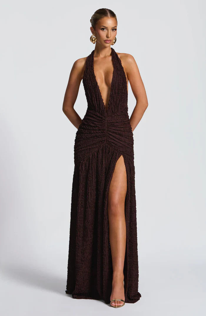 MINERVA MAXI DRESS - PLUM BROWN