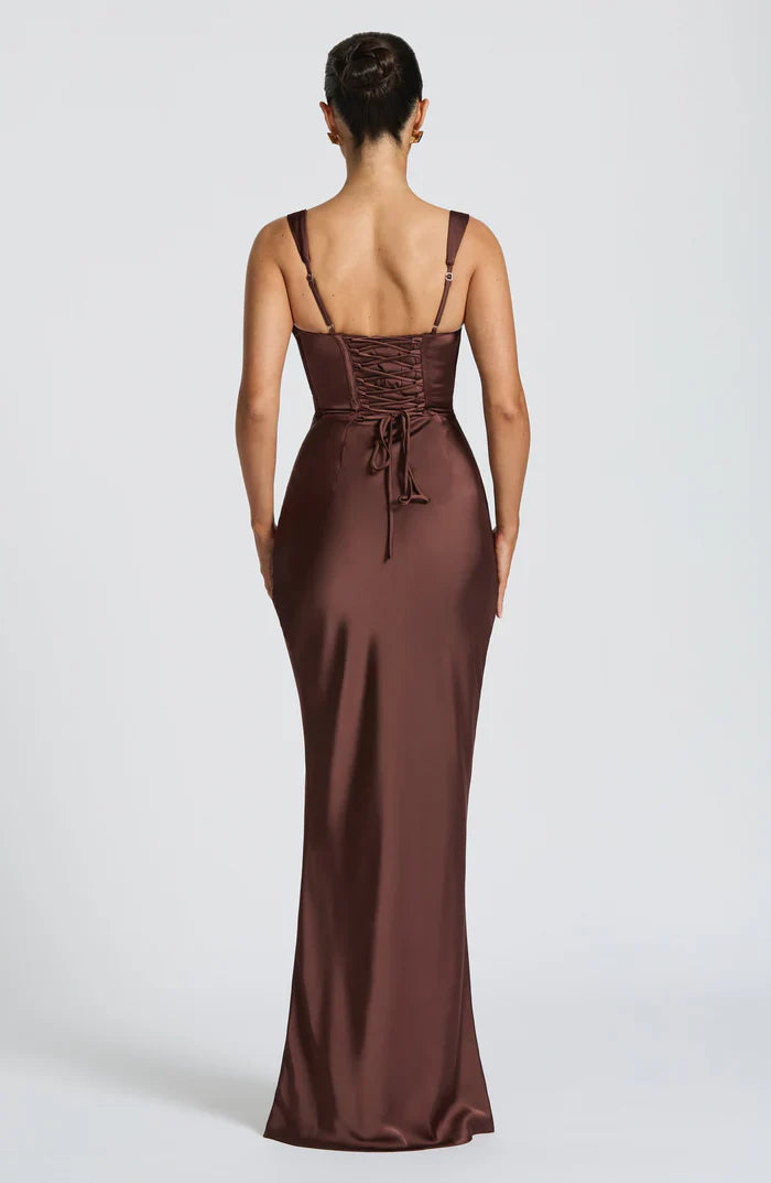 CALANTHE MAXI DRESS - PLUM BROWN