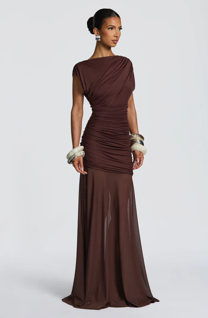 DEMELZA MAXI DRESS - PLUM BROWN