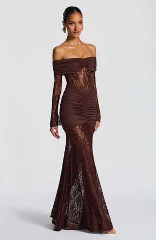 SAULINE MAXI DRESS - PLUM BROWN