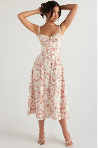SALY LACE UP DRESS - FLORAL