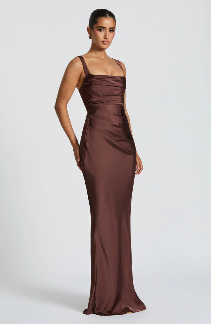 CALANTHE MAXI DRESS - PLUM BROWN