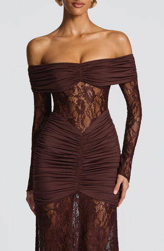 SAULINE MAXI DRESS - PLUM BROWN
