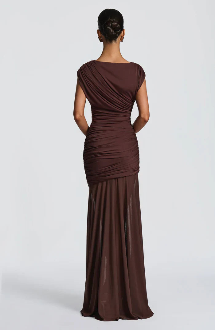 DEMELZA MAXI DRESS - PLUM BROWN
