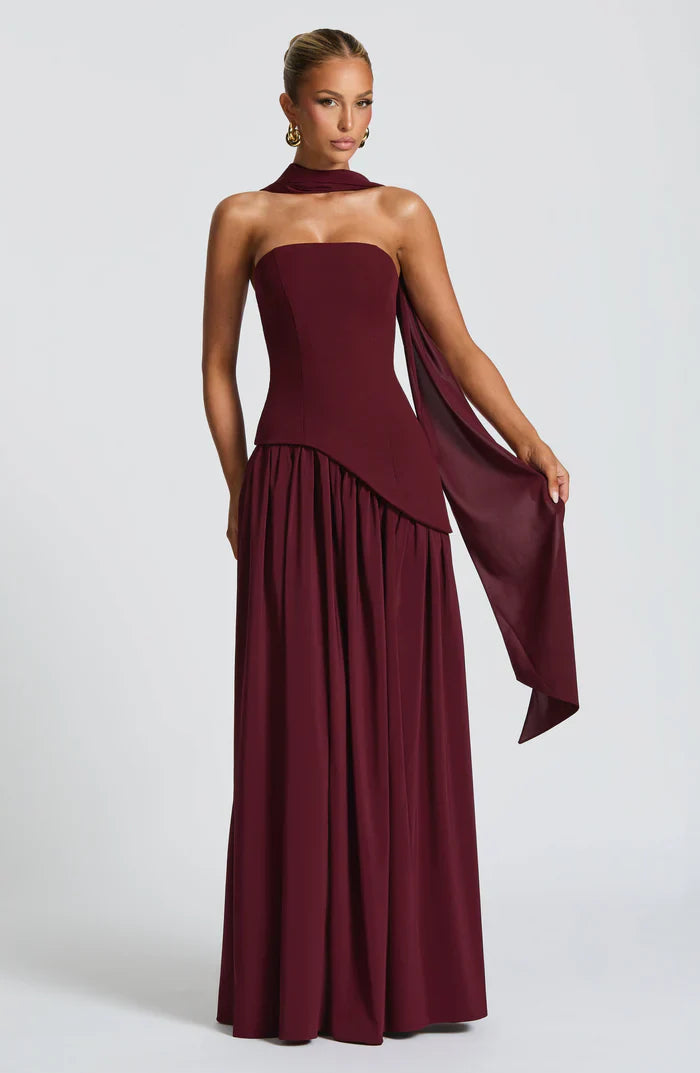 MALIYAH MAXI DRESS  - BURGUNDY