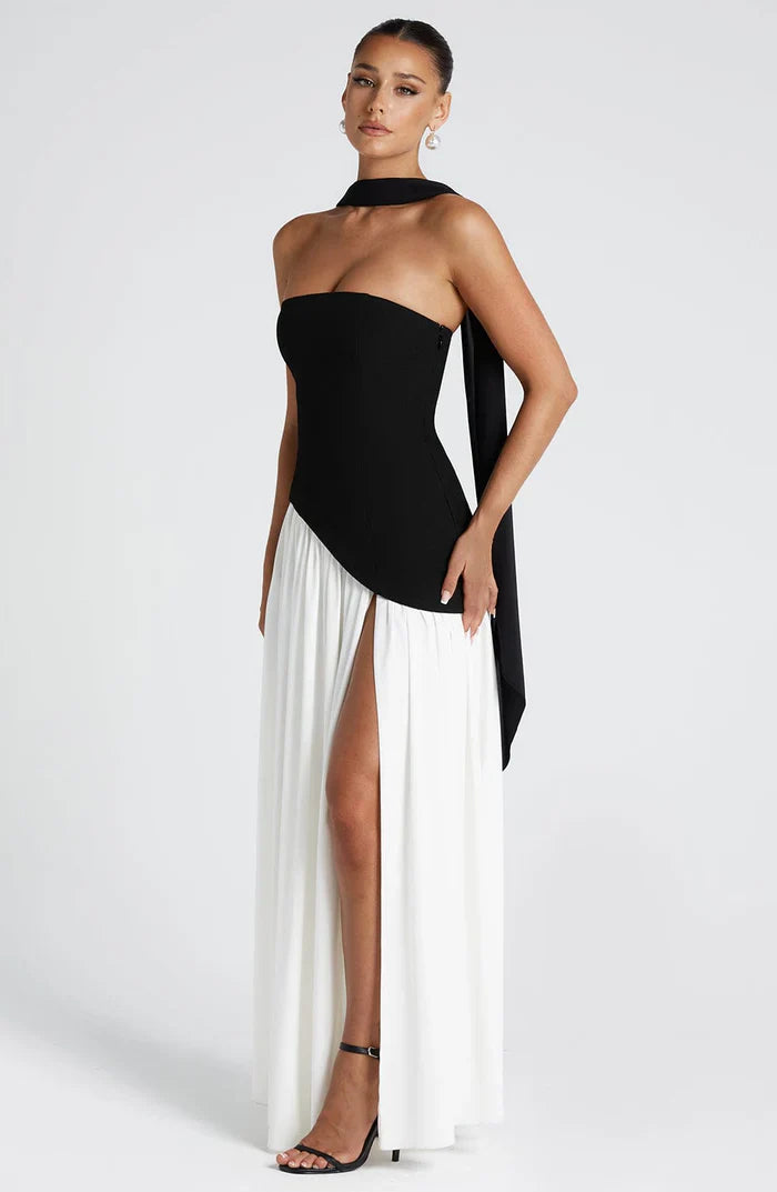 MALIYAH MAXI DRESS  - BLACK/WHITE