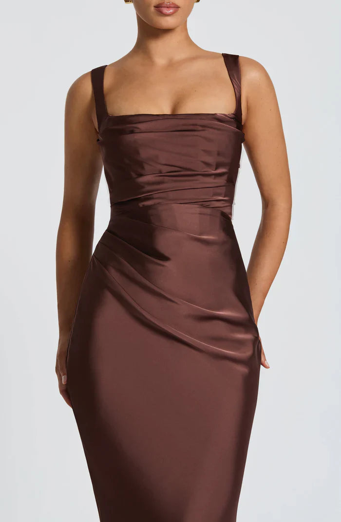 CALANTHE MAXI DRESS - PLUM BROWN