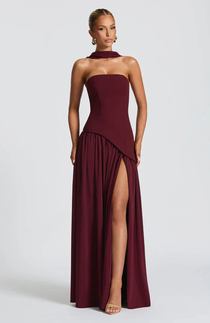 MALIYAH MAXI DRESS  - BURGUNDY