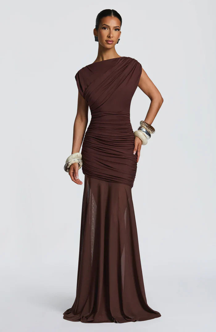 DEMELZA MAXI DRESS - PLUM BROWN