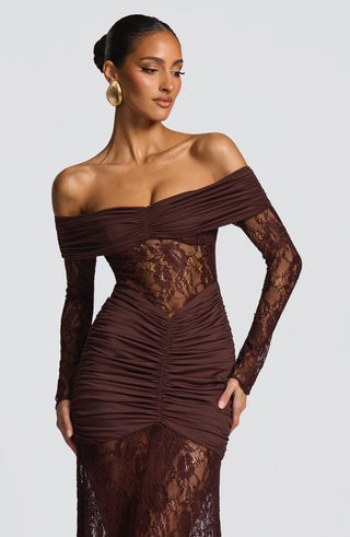 SAULINE MAXI DRESS - PLUM BROWN