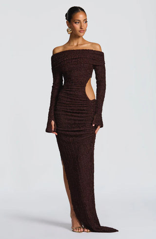 ADELPHIA MIDI DRESS - PLUM BROWN
