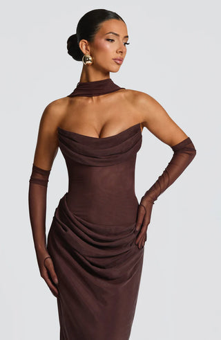 LIORA MAXI DRESS - PLUM BROWN