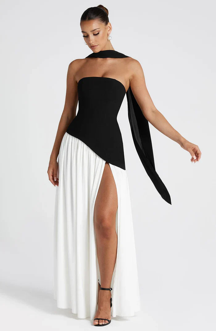 MALIYAH MAXI DRESS  - BLACK/WHITE