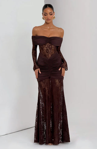 SAULINE MAXI DRESS - PLUM BROWN