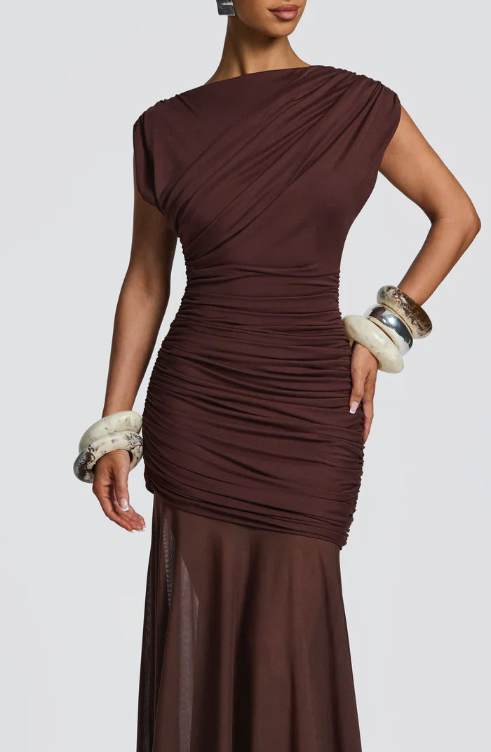 DEMELZA MAXI DRESS - PLUM BROWN