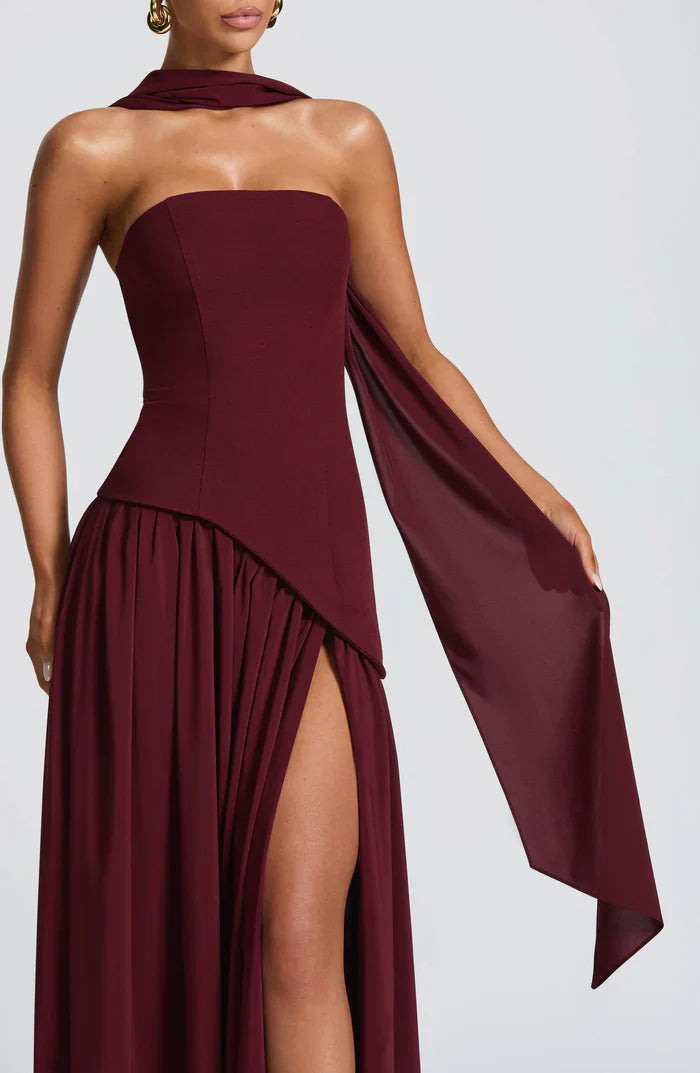 MALIYAH MAXI DRESS  - BURGUNDY