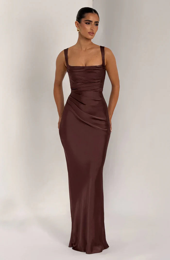 CALANTHE MAXI DRESS - PLUM BROWN