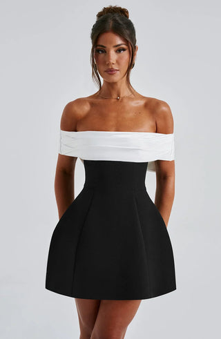 NOIR BLOOM MINI DRESS - BLACK