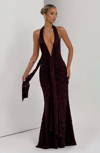GUINEVERE MAXI DRESS - PLUM BROWN