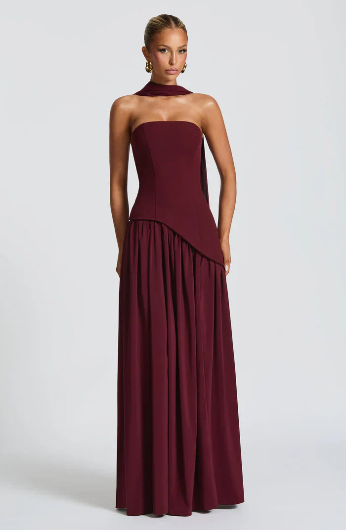 MALIYAH MAXI DRESS  - BURGUNDY