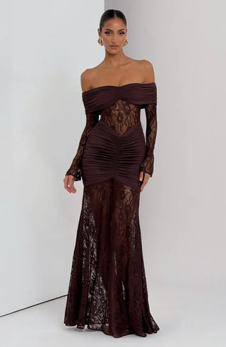 SAULINE MAXI DRESS - PLUM BROWN
