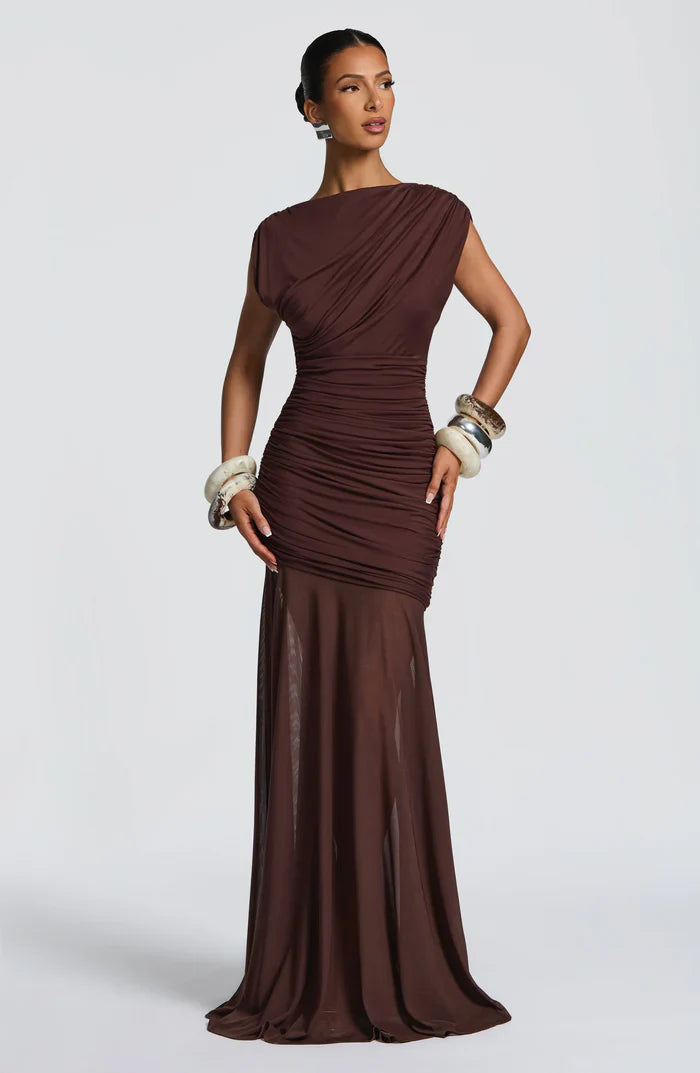 DEMELZA MAXI DRESS - PLUM BROWN