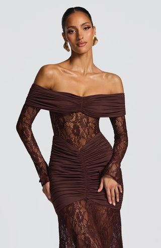 SAULINE MAXI DRESS - PLUM BROWN