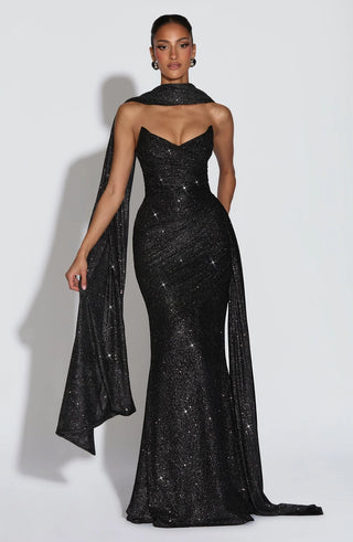 ASHIKA MAXI DRESS - BLACK SPARKLE