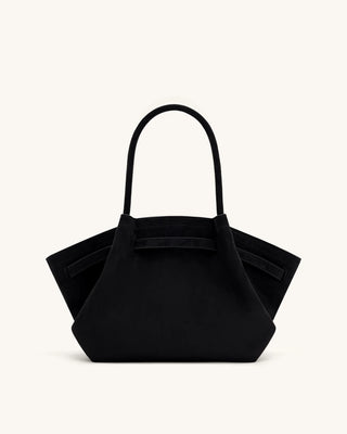 HANA MEDIUM SUEDE TOTE BAG - BLACK